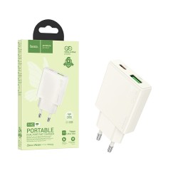 Hoco Adapter N45 Biscuit 2 Ports USB+Type-C PD 30W Moonlight White